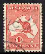 Australia 1913-14 Roo 1d red good used with large white flaw to left of Postage, SG 2var, stamps on kangaroos, stamps on maps