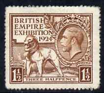 Great Britain 1924 KG5 Wembley Exhibition 1.5d brown mounted mint, SG431, stamps on lions, stamps on  kg5 , stamps on exhibitions