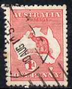 Australia 1913-14 Roo 1d red good used with break in shading to right of E of Postage (Constant flaw), SG 2var, stamps on kangaroos, stamps on maps
