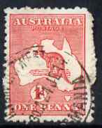 Australia 1913-14 Roo 1d red good used with dented frame top left (constant Die II), SG 2var, stamps on kangaroos, stamps on maps
