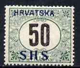 Yugoslavia - Croatia 1918 Postage Due 50f with Hrvatska SHS opt mounted mint SG D92, stamps on 