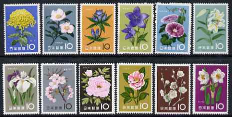 Japan 1961 Japanese Flowers complete perf set of 12 unmounted mint SG 845-56, stamps on flowers, stamps on 