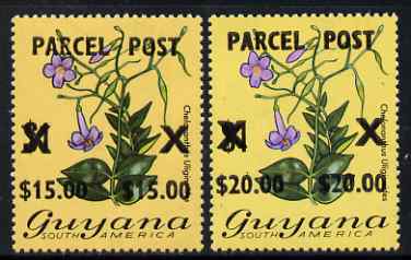 Guyana 1981 Parcel Post Surcharge set of 2 unmounted mint SG P1-2, stamps on flowers, stamps on 