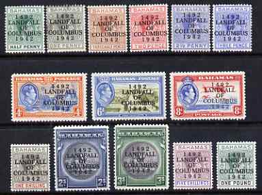 Bahamas 1942 KG6 Landfall of Columbus opt set complete 1/2d to \A31 mounted mint, SG 162-75a , stamps on , stamps on  kg6 , stamps on shells, stamps on columbus, stamps on explorers