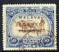 Malaya - Kedah 1922 Malay-Borneo Exhibition opt on 50c showing Broken R in Borneo, unlisted by SG but known to specialists, fine used as SG51 (cat \A3170 as normal), stamps on , stamps on  kg5 , stamps on 