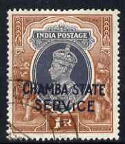 Indian States - Chamba 1938 KG6 Official 1r with a probable fake cancellation, as SG O68 cat \A3800 as genuine used, stamps on , stamps on  kg6 , stamps on 