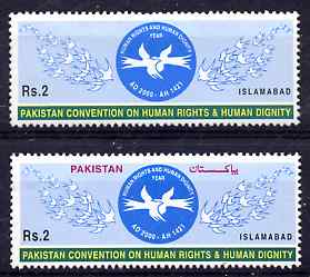 Pakistan 2000 Human Rights 2r with red omitted due to dry print, unmounted mint SG 1104var plus normal, stamps on human rights