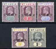 St Lucia 1902 KE7 set of 5 optd SPECIMEN, 2.5d without gum, rest very fine mint with only 730 sets produced SG 58-62s, stamps on , stamps on  ke7 , stamps on 