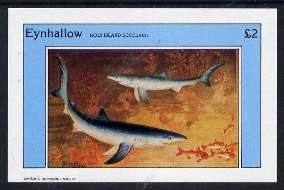 Eynhallow 1982 Sharks imperf deluxe sheet (Â£2 value) unmounted mint, stamps on marine life, stamps on fish, stamps on sharks