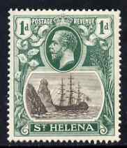 St Helena 1922-37 KG5 Badge Script 1d single with variety 'Bottom vignette frame line broken twice' (stamp 24) mounted mint SG 98var, stamps on , stamps on  stamps on , stamps on  stamps on  kg5 , stamps on  stamps on ships, stamps on  stamps on 