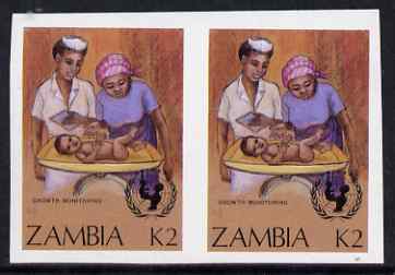 Zambia 1988 UNICEF K2 (Growth Monitoring) imperf pair superb unmounted mint, SG 547var, stamps on medical, stamps on nurses, stamps on nursing