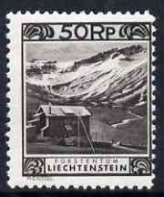 Liechtenstein 1930 Kurhaus at Malbun 50r black, the scarce P11.5 x 10.5  unmounted mint SG 104C cat \A3250, stamps on mountains