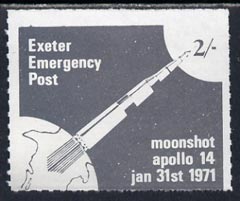 Great Britain 1971 Exeter Emergency Post 2s label depicting Apollo 14 Moonshot (sheetlet of 6 pro-rata) unmounted mint, stamps on space, stamps on cinderella, stamps on strike