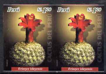 Peru 2004 Cacti 1s20 Eriosyce islayensis imperf pair unmounted mint as SG2202, stamps on cactus, stamps on flowers