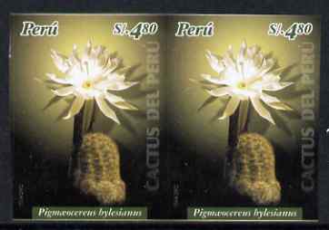 Peru 2004 Cacti 6s80 Pymaeocereus bylesianus imperf pair unmounted mint as SG2203, stamps on , stamps on  stamps on cactus, stamps on  stamps on flowers