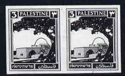 Palestine 1927 Rachel's Tomb 3m imperf proof pair in grey-black on semi-glazed paper unmounted mint, as SG91, stamps on religion, stamps on judaica