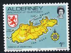 Guernsey - Alderney 1983-93 Map of Island 1p unmounted mint SG A1, stamps on tourism, stamps on maps, stamps on 