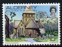 Guernsey - Alderney 1983-93 St Anne's Church 10p unmounted mint SG A4, stamps on tourism, stamps on churches