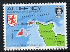 Guernsey - Alderney 1983-93 Map of Channel 13p unmounted mint SG A7, stamps on tourism, stamps on maps, stamps on 