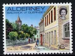 Guernsey - Alderney 1983-93 Old Tower, St Anne 16p unmounted mint SG A10, stamps on tourism, stamps on towers