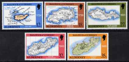 Guernsey - Alderney 1989 250th Anniversary of Survey perf set of 5 unmounted mint SG A37-41, stamps on , stamps on  stamps on maps