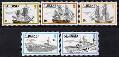 Guernsey - Alderney 1990 Royal Navy Ships perf set of 5 unmounted mint SG A42-46, stamps on ships, stamps on submarines