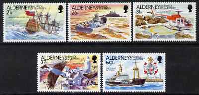 Guernsey - Alderney 1991 Automation of Casquets Lighthouse perf set of 5 unmounted mint SG A47-51, stamps on ships, stamps on lighthouses, stamps on victory, stamps on nelson, stamps on helicopters, stamps on 