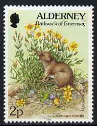 Guernsey - Alderney 1994-98 Flora & Fauna Defs 2p Shrew & Flowers unmounted mint SG A61, stamps on flowers, stamps on animals