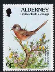 Guernsey - Alderney 1994-98 Flora & Fauna Defs 6p Dartford Warbler & Dodder unmounted mint SG A65, stamps on flowers, stamps on birds, stamps on 