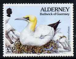 Guernsey - Alderney 1994-98 Flora & Fauna Defs Â£2 Gannet & Seaweed unmounted mint SG A77, stamps on flowers, stamps on birds, stamps on marine life