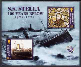 Guernsey - Alderney 1999 Centenary of Wreck of Mail Steamer Stella perf m/sheet unmounted mint, SG MS A124, stamps on ships, stamps on shipwrecks