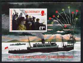 Guernsey - Alderney 1995 50th Anniversary of Return of Islanders perf m/sheet unmounted mint, SG MS A84, stamps on ships, stamps on fireworks