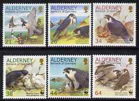 Guernsey - Alderney 2000 WWF - Peregrine Falcon perf set of 6 unmounted mint SG A140-45, stamps on birds, stamps on  wwf , stamps on birds of prey, stamps on falcons