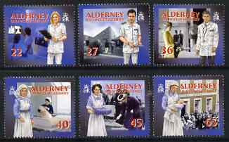 Guernsey - Alderney 2001 Community Services (1st series) Healthcare perf set of 6 unmounted mint SG A163-68, stamps on medical, stamps on nurses, stamps on nursing, stamps on x-ray, stamps on royalty