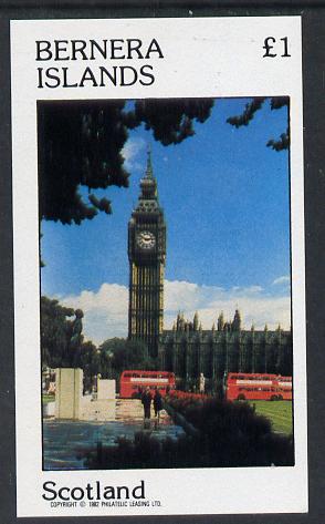 Bernera 1982 London Landmarks (Houses of Parliament & Big Ben) imperf souvenir sheet (Â£1 value) unmounted mint, stamps on buildings    constitutions     clocks    parliament    london      tourism     buses