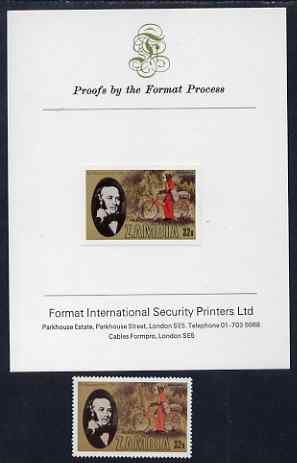 Zambia 1979 Rowland Hill 32n imperf proof mounted on Format International Proof card plus issued stamp, SG 297, stamps on postal, stamps on rowland hill, stamps on bicycles, stamps on postal, stamps on postman