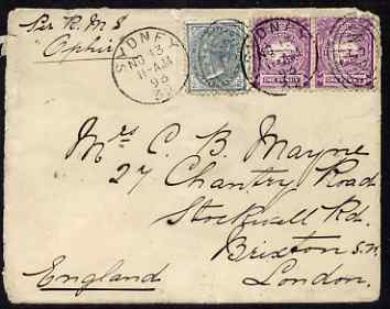 New South Wales 1893 cover to UK per OPHIRI, roughly opened but still attractive, stamps on 
