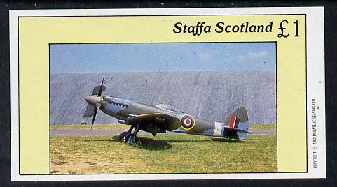 Staffa 1982 WW2 Aircraft #3 (Hurricane) imperf souvenir sheet (Â£1 value) unmounted mint, stamps on aviation, stamps on  ww2 , stamps on  raf , stamps on 