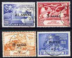 Aden - Quaiti 1949 KG6 75th Anniversary of Universal Postal Union set of 4 cds used SG 16-19, stamps on , stamps on  kg6 , stamps on  upu , stamps on 