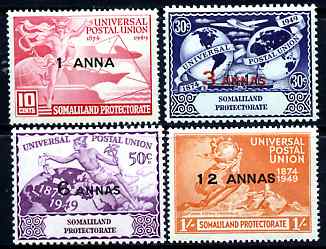 Somaliland 1949 KG6 75th Anniversary of Universal Postal Union set of 4 mounted mint, SG 121-24, stamps on , stamps on  kg6 , stamps on  upu , stamps on 