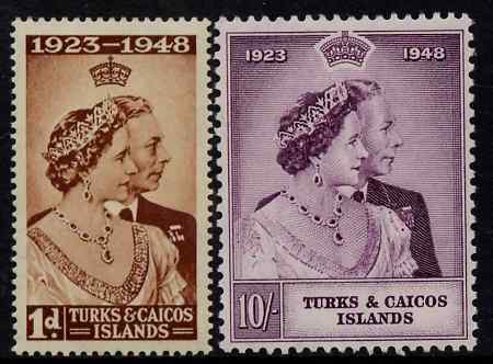 Turks & Caicos Islands 1948 KG6 Royal Silver Wedding set of 2 mounted mint SG 208-9, stamps on , stamps on  stamps on , stamps on  stamps on  kg6 , stamps on  stamps on silver wedding, stamps on  stamps on royalty