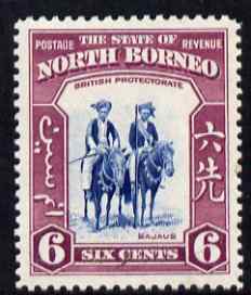 North Borneo 1939 Mounted Bajaus 6c (from def set) lightly mounted mint, SG 307, stamps on animals, stamps on horses, stamps on cultures