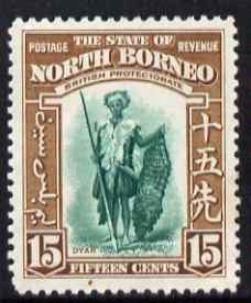 North Borneo 1939 Dyak 15c (from def set) lightly mounted mint, SG 311, stamps on cultures, stamps on 