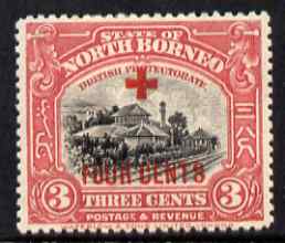 North Borneo 1918 Jesselton Railway Station 3c + 4c (Red Cross Fund) mounted mint, SG 237, stamps on railways, stamps on red cross
