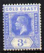 Gold Coast 1921-34 KG5 Script CA 3d bright blue unmounted mint SG 91, stamps on , stamps on  stamps on , stamps on  stamps on  kg5 , stamps on  stamps on 