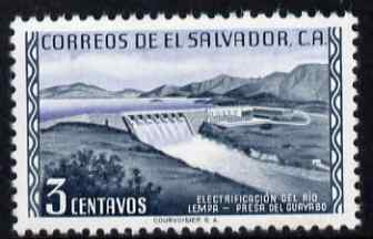 El Salvador 1954 Guayabo Dam 3c unmounted mint, SG 1055, stamps on dams, stamps on irrigation, stamps on civil engineering