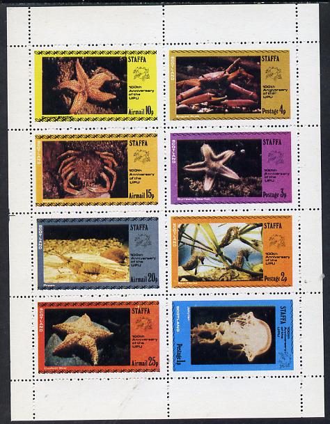 Staffa 1974 Sea Creatures - UPU Centenary (Starfish, Crab, Jellyfish, Prawn, Seahorse) perf set of 8 values (1p to 25p) unmounted mint, stamps on marine life, stamps on fish, stamps on upu, stamps on seahorses, stamps on  upu , stamps on 