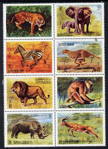 Ajman 1972 Animals perf set of 8 unmounted mint, Mi 1304-11A, stamps on animals, stamps on cats, stamps on elephants, stamps on zebra, stamps on lions, stamps on tiger, stamps on apes, stamps on tigers