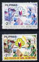 Philippines 1980 40th Anniversary of Girl Scouting 30s with yellow omitted plus normal. both unmounted mint SG 1587var, stamps on scouts, stamps on guides