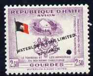 Haiti 1954 Restoration of Christophes Citadel 2g50 in unissued colours with tiny security punch hole and overprinted Waterlow & Sons Limited, Specimen unmounted mint, as ..., stamps on flags, stamps on death, stamps on forts